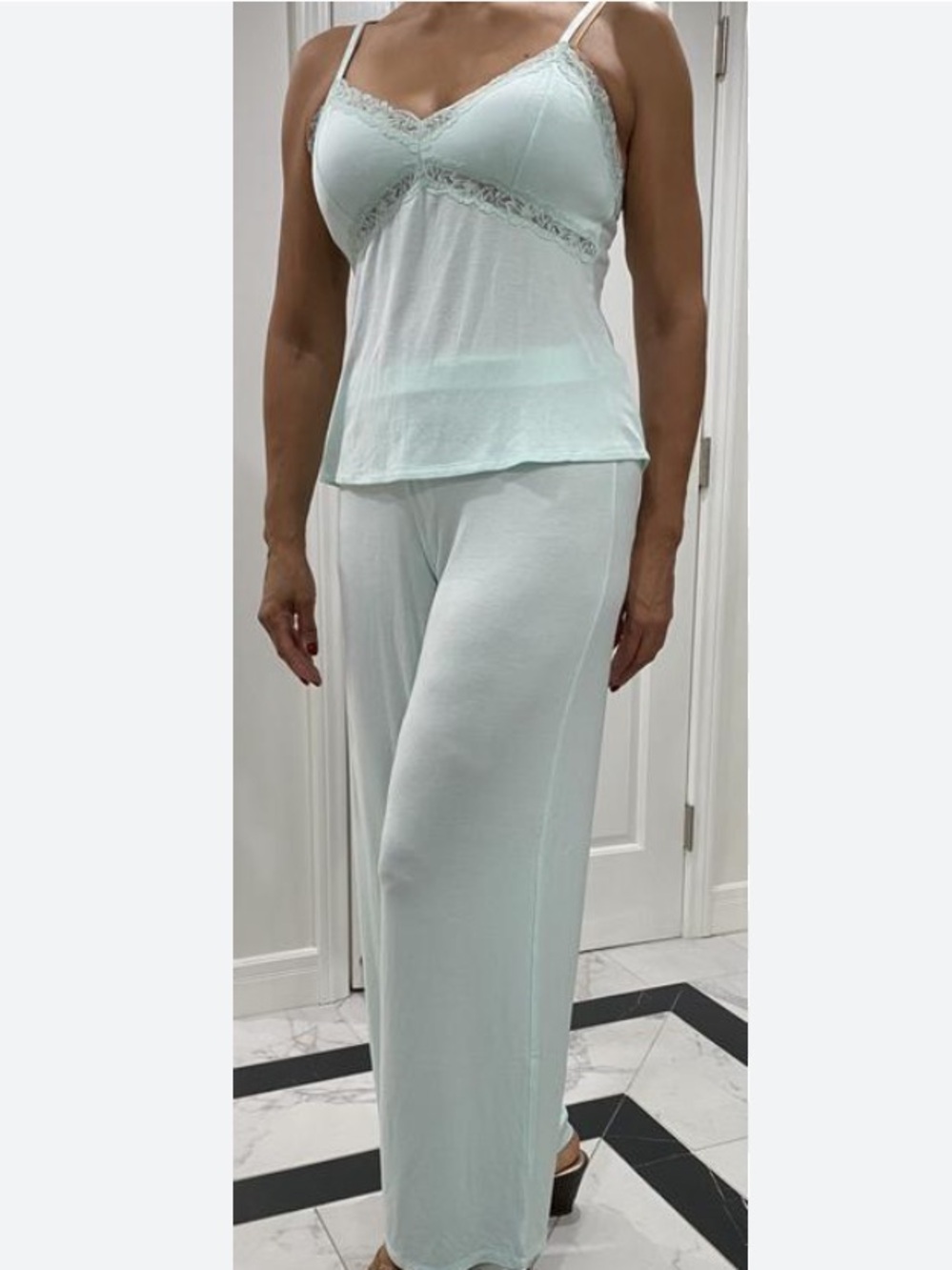 NWT INC International Concepts Light Mint Lace-Trim Pajama Set